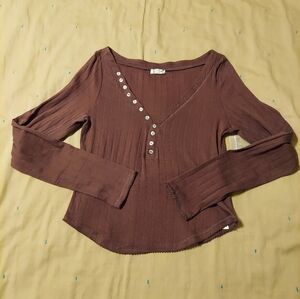 Free People Coffee Chat Long Sleeve Henley Tee Shirt SizeM